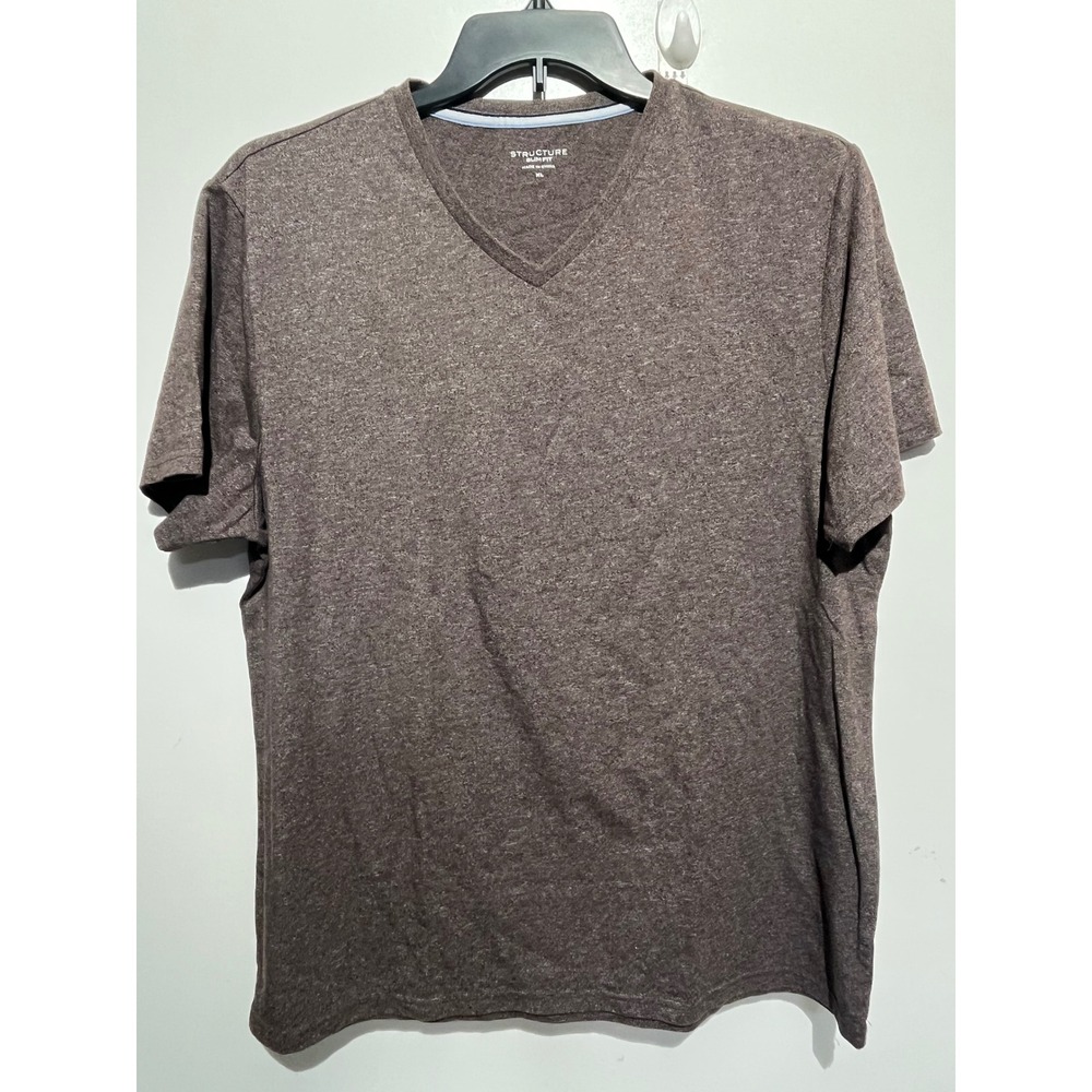 Structure Slim Fit Mens V-Neck T-Shirt XL Heather Brown Short Sleeve RN 15099